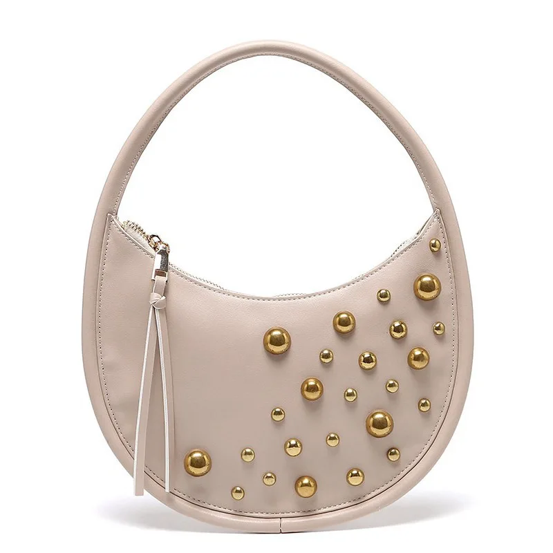 

Fashion design new rivet crescent bag luxury design punk style personality motorcycle elegant female travel moon armpit shoulder