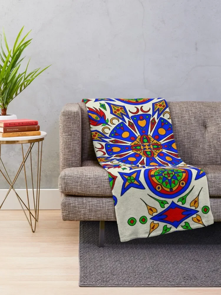 Turkish Inspired Floral Tile #3 Throw Blanket Flannel Fabric Thermals For Travel Designers Blankets