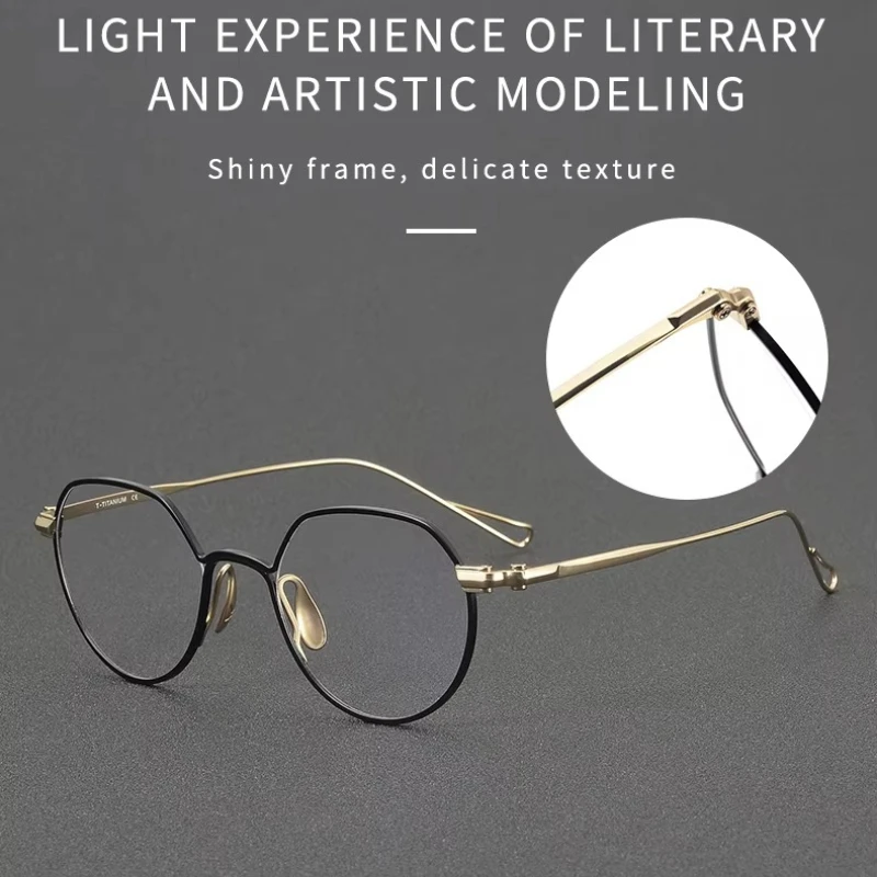 Top Grade Handmade Titanium Frame Plating Eyeglasses Men Vintage Round Eye Glass Optical Frame Ultra-light Eyewear Prescription