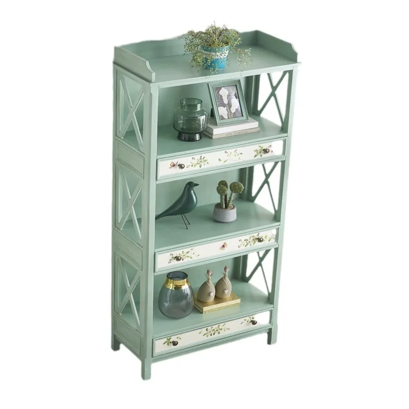 CX retro painted furniture solid wood storage, display rack floor-to-ceiling storage cabinet with drawers