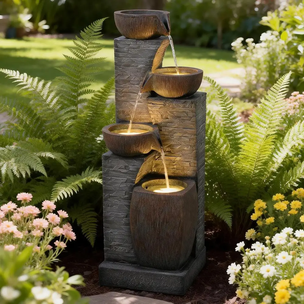 

Современный 4-х уровневый уличный фонтан с каменной текстурой, высота 38,2, идеально подходит для патио, террасы, крыльца, газонов, заднего двора и домашнего декора