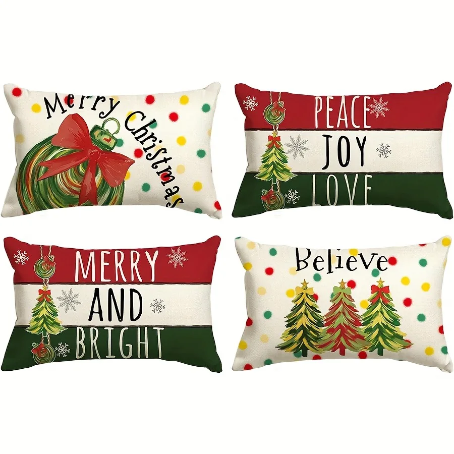 

1PCS Christmas Pillowcases: Merry, Peace, Joy, and Believe Decor for Your Holiday Bedding Sofa bed cushion cover,home decoration