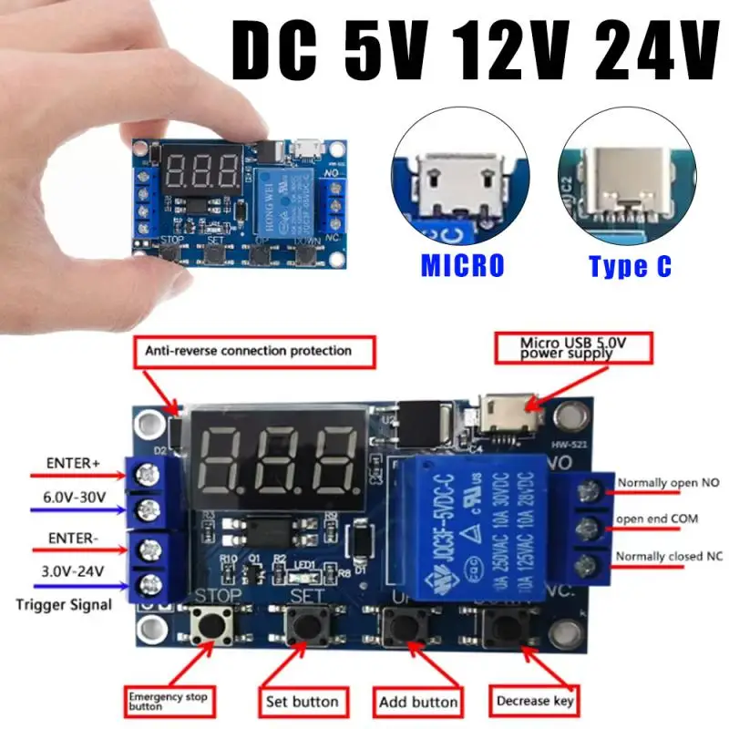 6-30V Relay Module Switch Automatic Module Trigger Time Delay Circuit Timer Cycle Adjustable Trigger OFF / ON Timing Switch