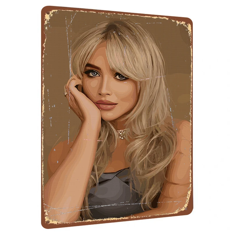 Fashion Blonde Woman Art Portrait Custom Metal Tin Painting Modern Home Decor Wall Hanging