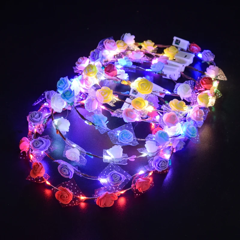 Girl Hawaii Light Up LED Flower Wreth Glow Flower Wreath Crown Headband Party Magic Angel Fairy Christmas Costume Birthday Gift