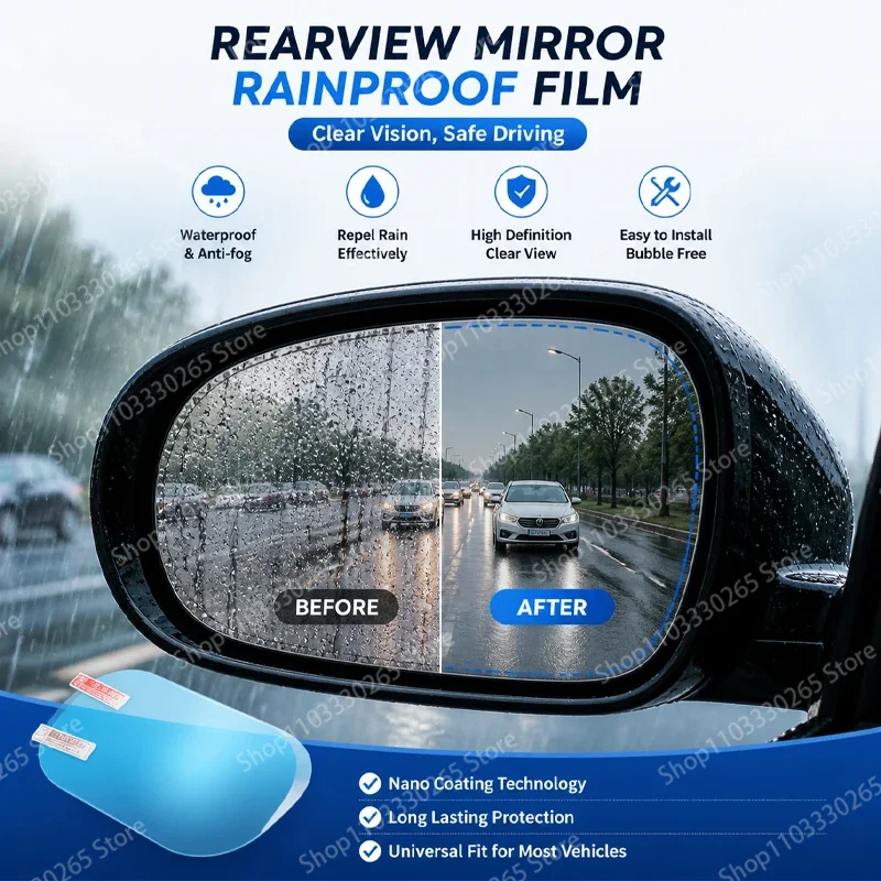 2 pieces of anti fog and waterproof protective film for safe driving in rainy weather for car rearview mirrors