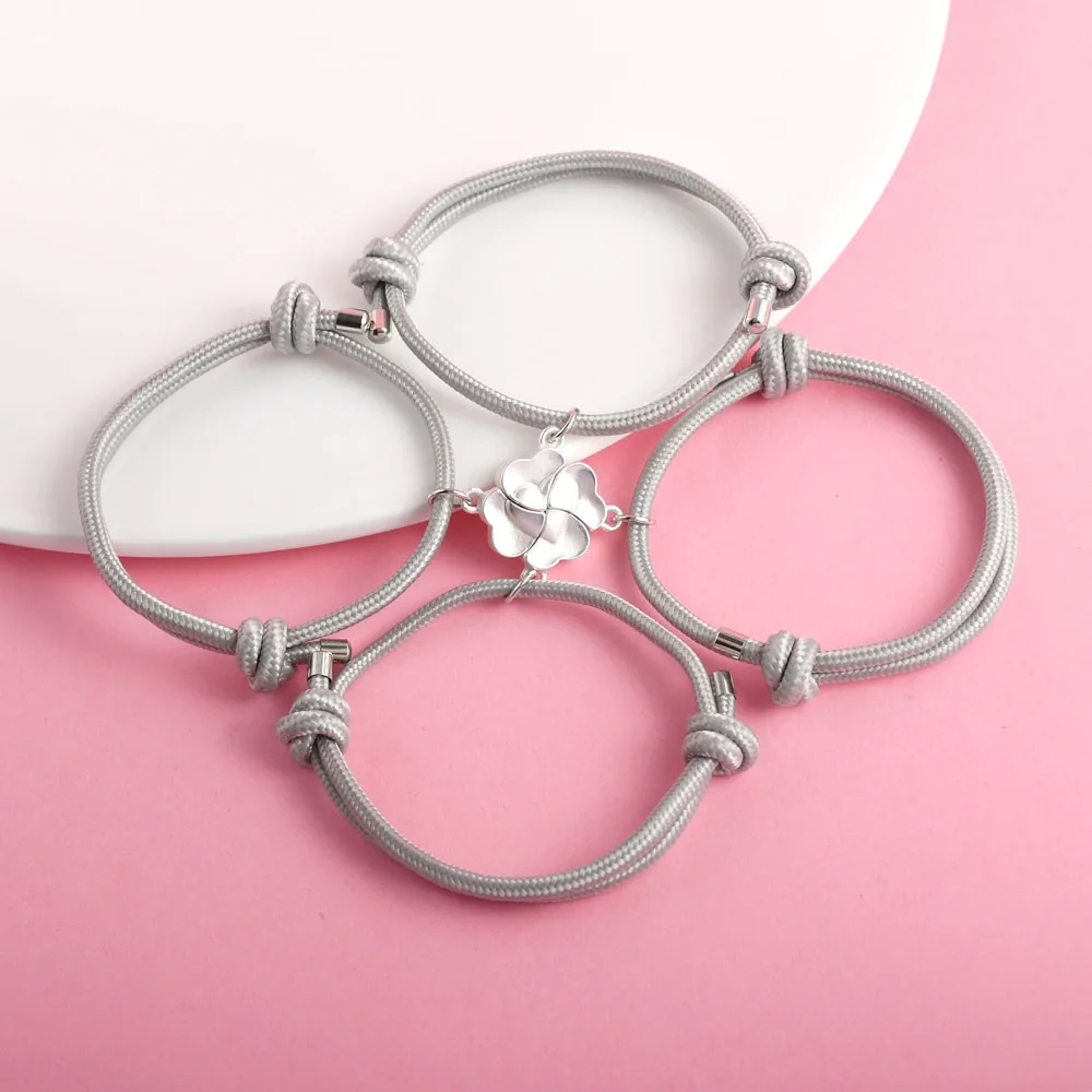 Karsyngirl 4Pcs/set Lucky Four Leaf Clover Multicolour Pendant Best Friend Bracelet BFF Friendship Jewelry Gifts for Girls
