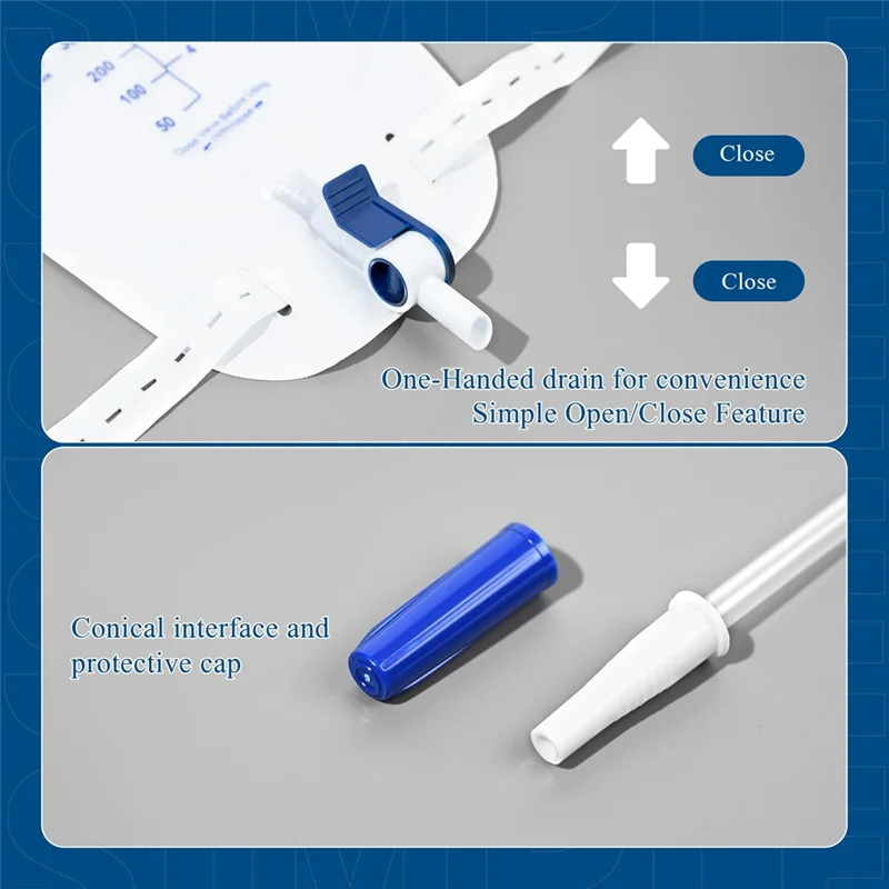 HRBAJ-حقيبة تصريف البول 1000 مل حقيبة ساق قسطرة، 5 عبوات للرجال مع صمام مضاد للارتجاع