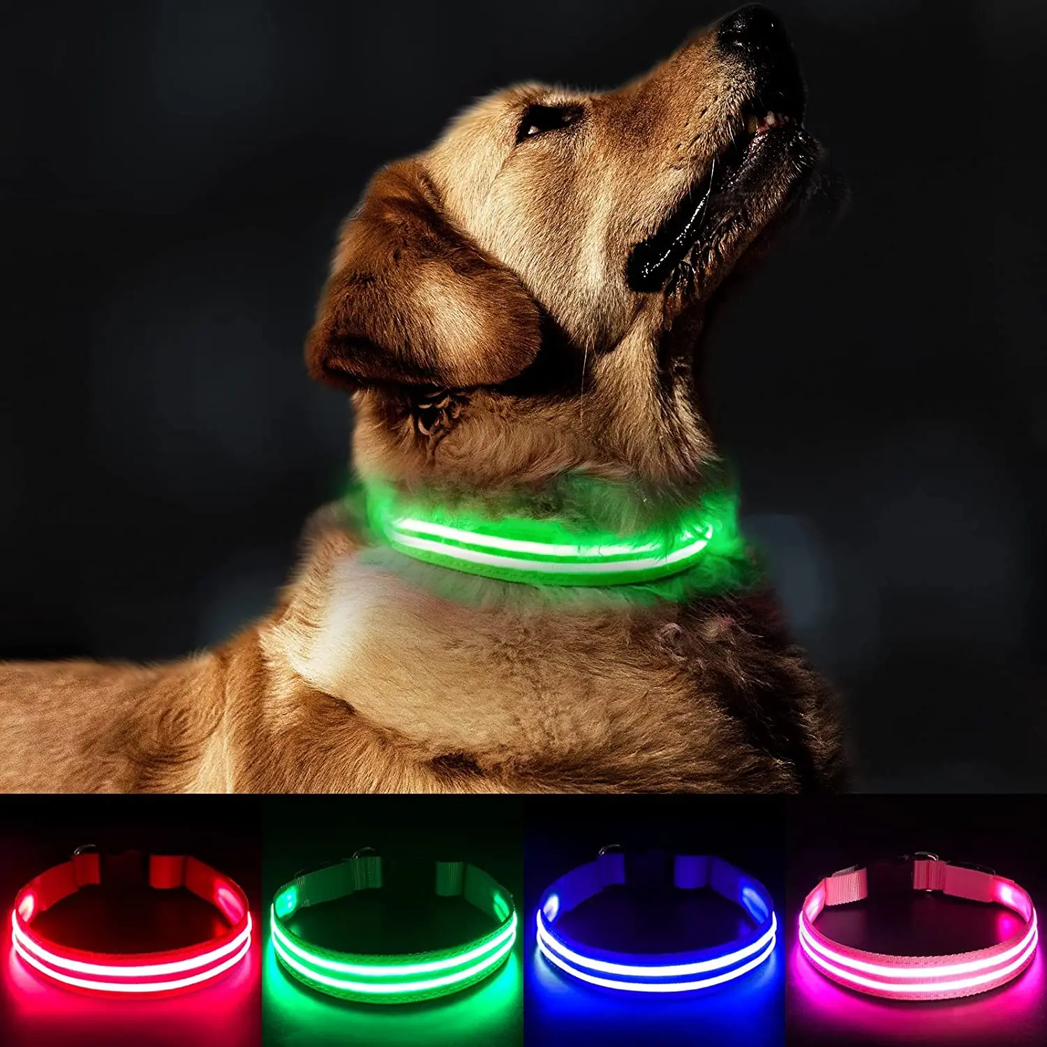 MASBRILL LED Rechargeable Dog Collar 100% Waterproof Glow in the Dark Dog Collar Flashing Light  Collar for Small Medium Dogs