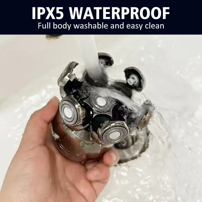 Электрическая бритва 5 в 1, бритва для лысинок, 7D плавающий резак, триммер для бороды, машинка для стрижки бороды, IPX5, водонепроницаемая бритва, USB, беспроводная зарядка