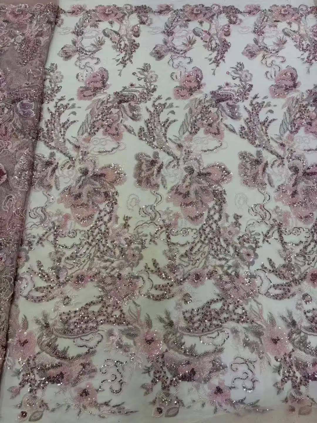 African Beaded Groom Lace Fabric 2025 High Quality French Mesh Lace Fabric Sequins Nigerian Lace Fabrics For Wedding Dress Sew