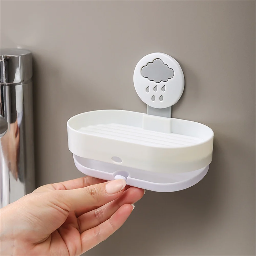 Double Layer Soap Box Double Drain Soap Rack Bathroom Soap Suction Cup Punch-Free Soap Rack Wall Hanging Rack Bathroom Accessor