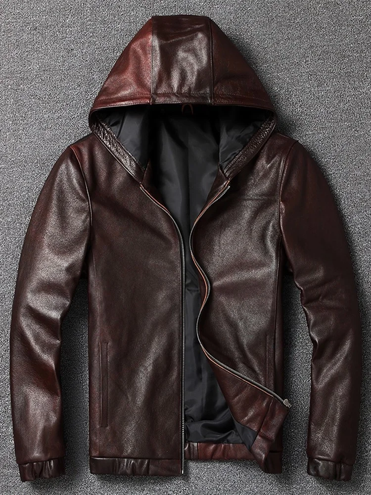 

Кожаная куртка-косуха красно-коричневого цвета для молодежи, утепленная, с капюшоном, для мотоциклистов, осенняя, приталенная, в молодежном стиле