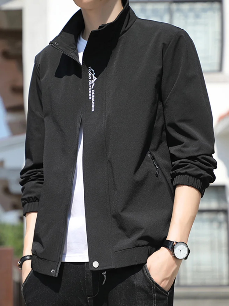 

Мужская повседневная куртка свободного кроя, весна-осень, новая модель, с воротником-стойкой, большие размеры, модная, ветрозащитная, из полиэстера, городской стиль, верхняя одежда