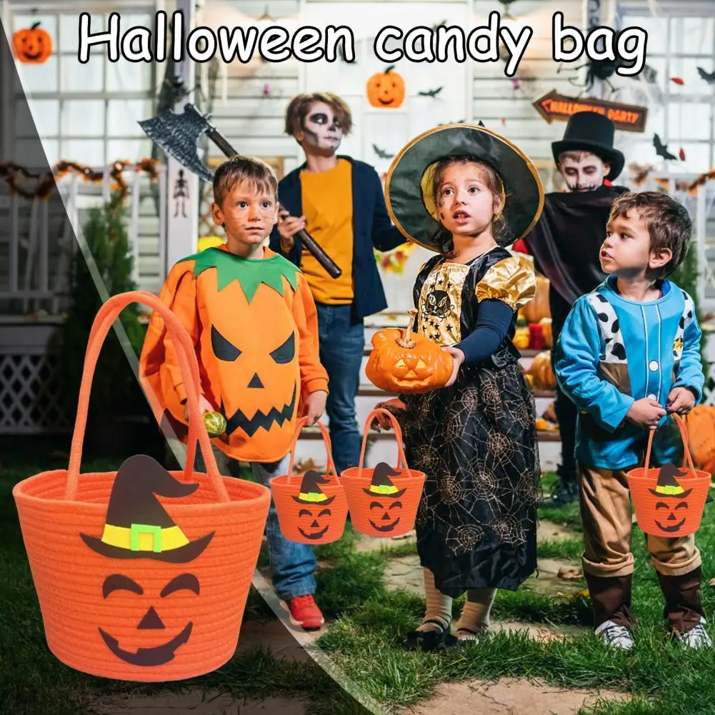 Cesta de dulces de Halloween para niños, cesta de almacenamiento de bolsas de dulces de Halloween con asa, Cubo de calabaza no tejido