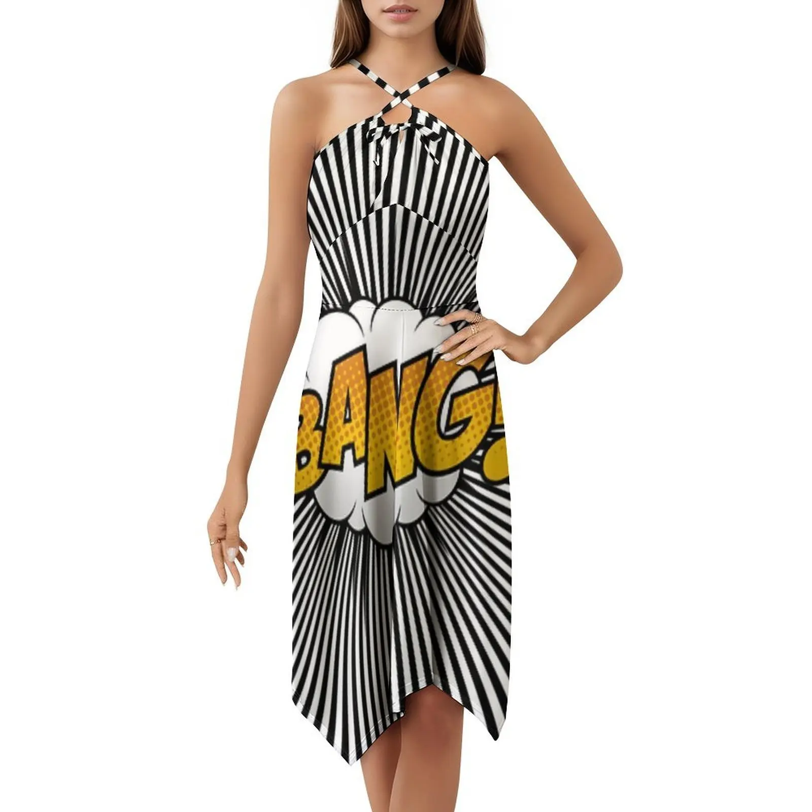 فستان بانج كوميك الوهم البصري على الطراز الكوري للنساء فستان كاجوال أنيق للحفلات أو الارتداء اليومي نوح ديا آرت بانج بوم