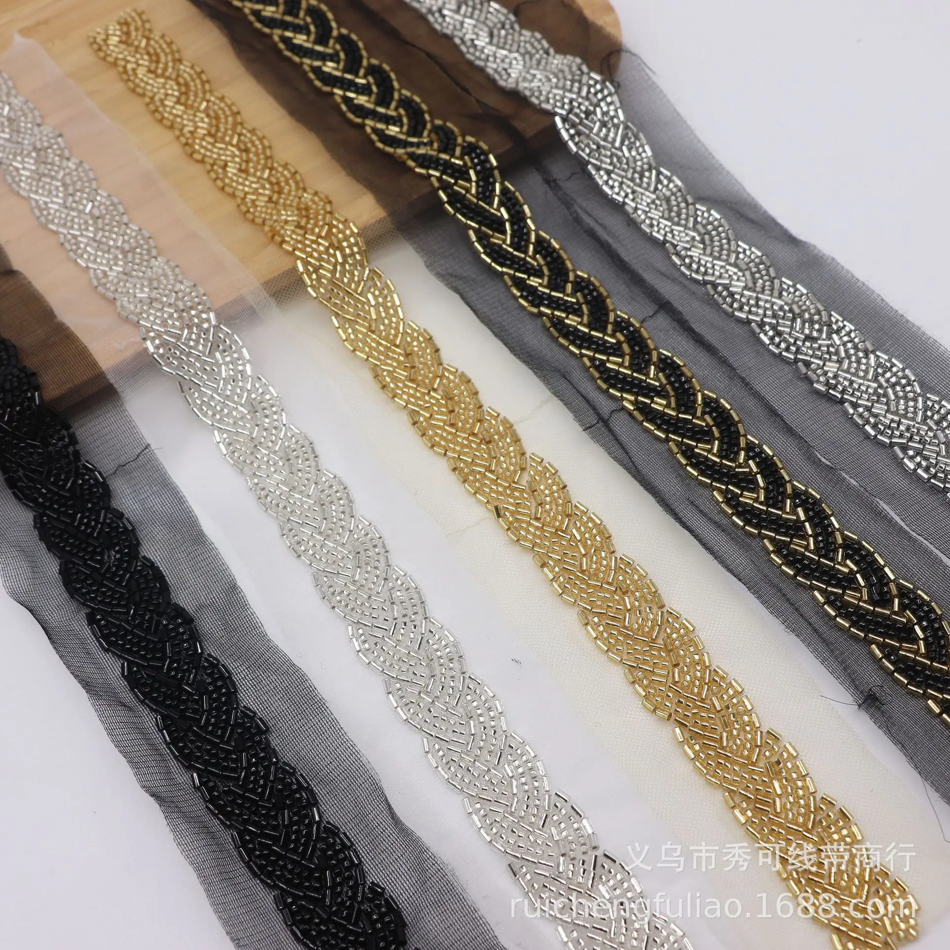 Organza Beaded Lace Trim Linen Twisted Heavy-duty Rice Bead Lace Ribbon DIY Clothing Women\'s Clothing Hair Accessories