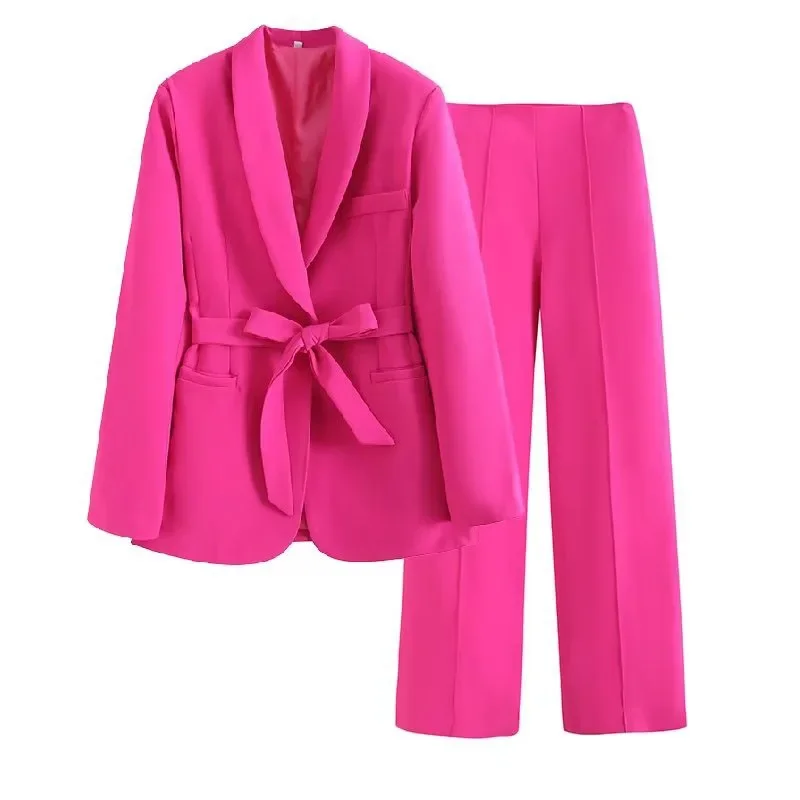 

Summer Suit 2024 Women's Europe And The United States Casual Wide-Legged Trousers Belted One-Button Suit Jacket Two-Piece Set