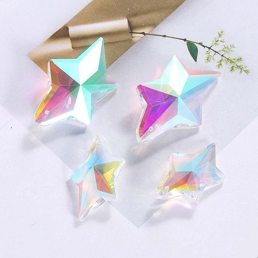 38/50MM Laser Faceted Prism Glass Neptune Starfish Star AB Color Crystal Pendant Pentagram Rainbow Sun Catcher Chandelier Dangle