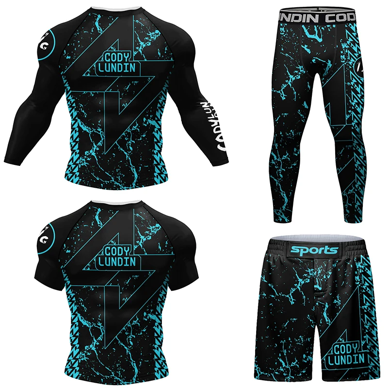 New  Jiu Jitsu Rashguard For Men Kimono Mma T-shirt+Pant 4 in1 Sets Muay thai Shorts Bjj Gi Rash guard Boxing Jerseys Sportswear