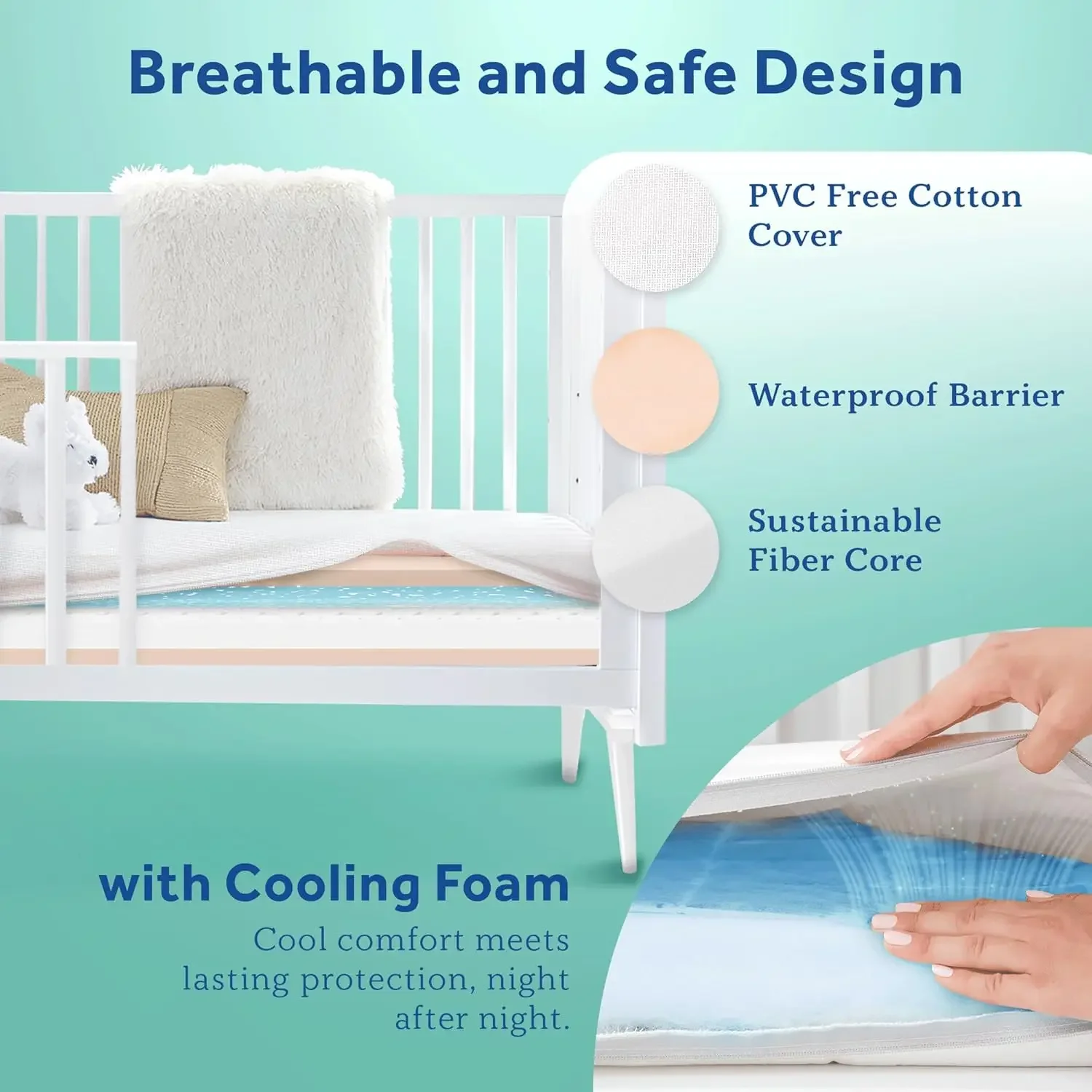 Colchón de cuna de bebé impermeable doble firme de primera calidad y colchón de cama para niños pequeños, colchón de bebé transpirable hipoalergénico, Coo sostenible