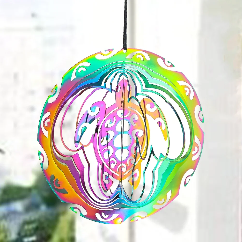 Turtle Wind Spinners for Yard and Garden Stainless Steel Whirligigs 3D Rainbow Wind Chimes Hanging Decor Gifts for Turtle Lovers