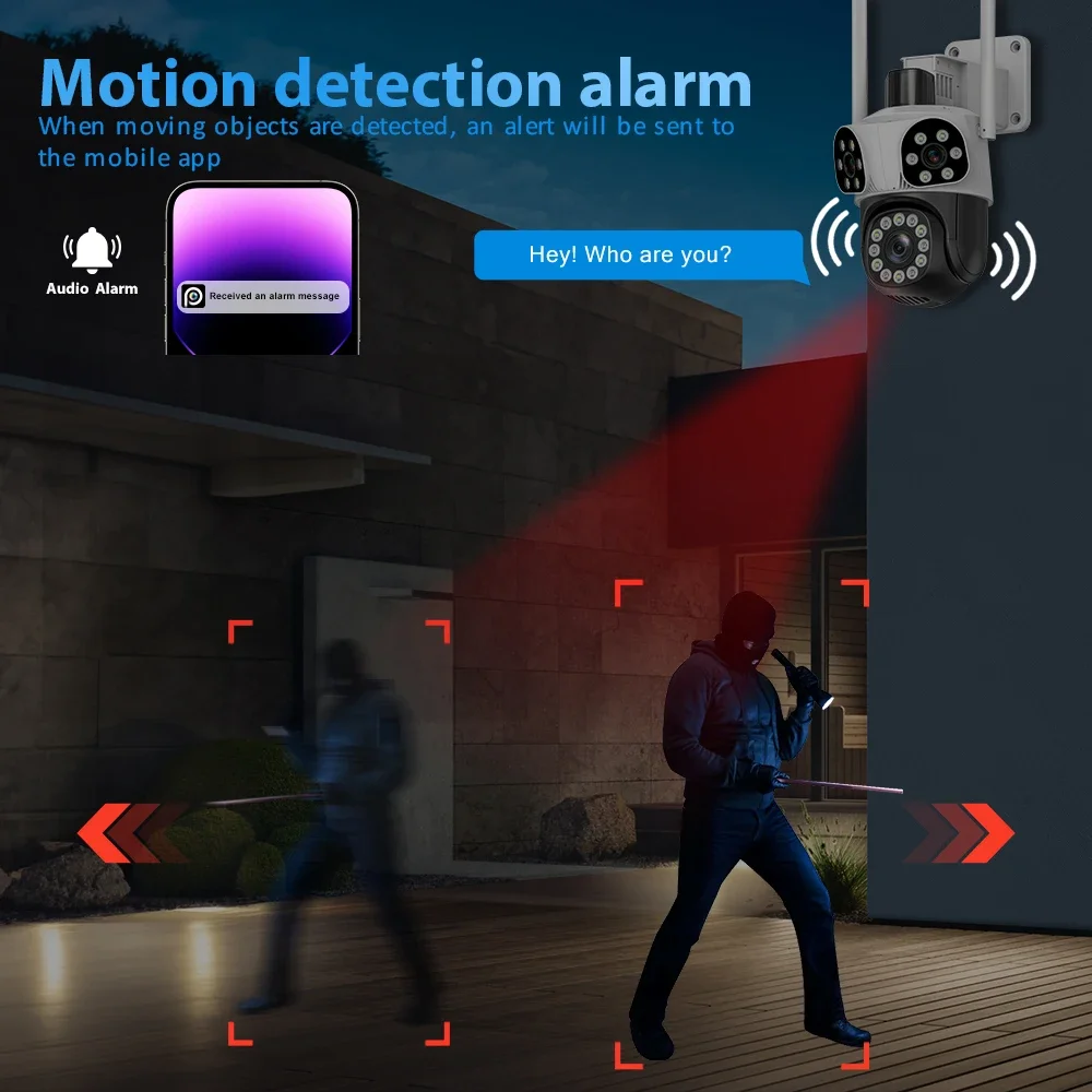 Камера 12 Мп Открытый 10-кратный зум Тройной объектив Тройной экран Безопасность Обнаружение мобильного тела Открытый IP-видеонаблюдение