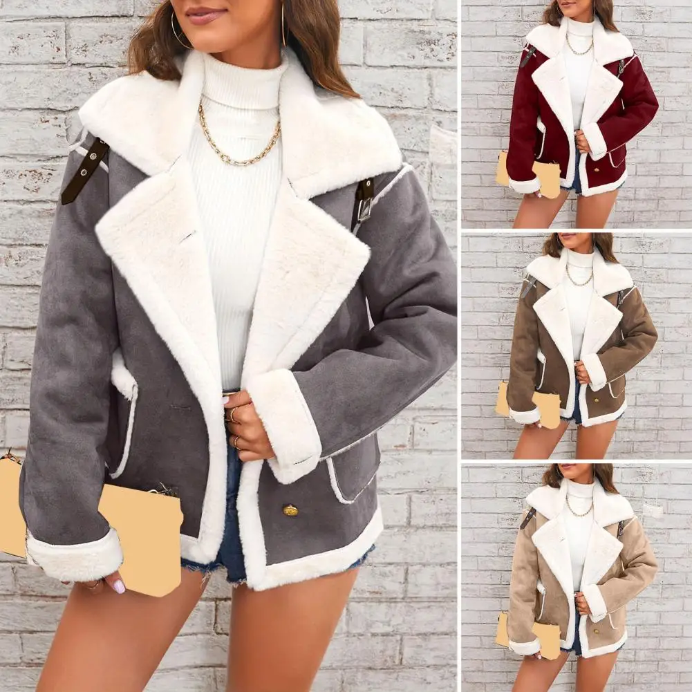 

Warm Women Outerwear Women Coat Women’s Faux Suede Jacket with Sherpa Lining Thick Fleece Coat Winter Lapel Trench Coat