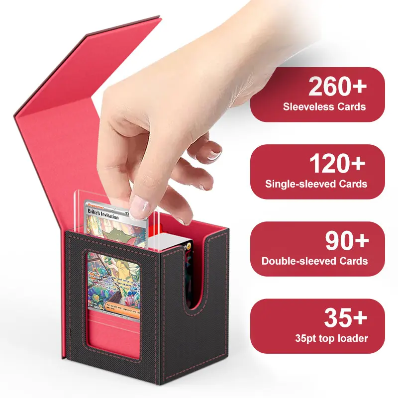 sleeved card box PU Leather Magnetic Deck Box – Fits 100+ Sleeved Cards – Secure Storage for Trading Card Games (MTG, Pokémon, Yu-Gi-Oh) Black/Beige main image 1