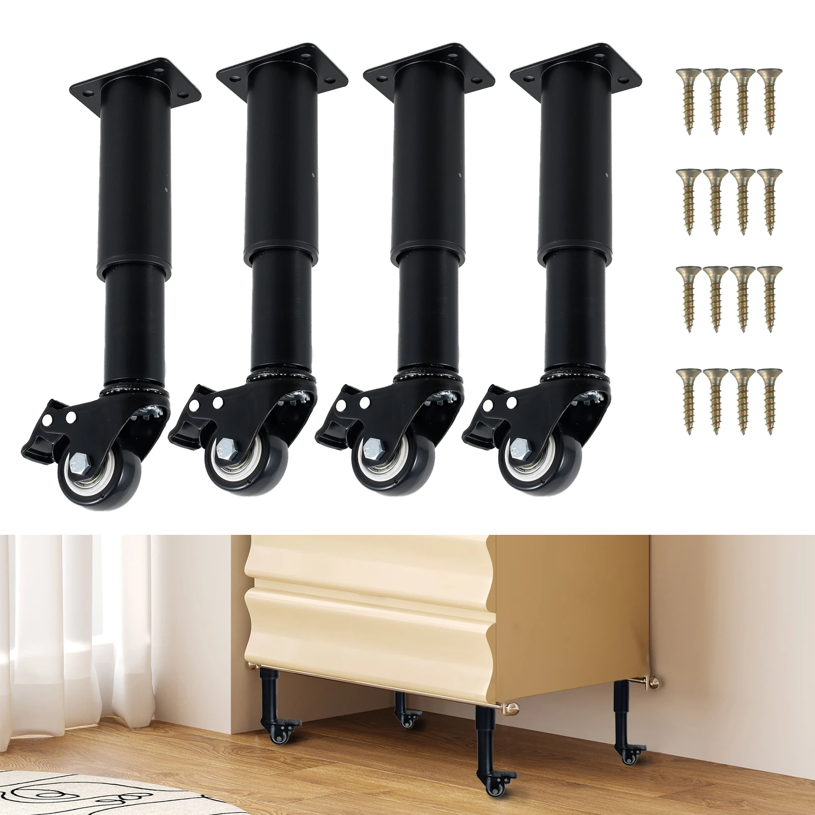 

4PCS/Set Adjustable 7 to 10inch Furniture Legs with Swivel Caster Wheels Metal Replacement Support Legs for Cabinet Sofa Dresser