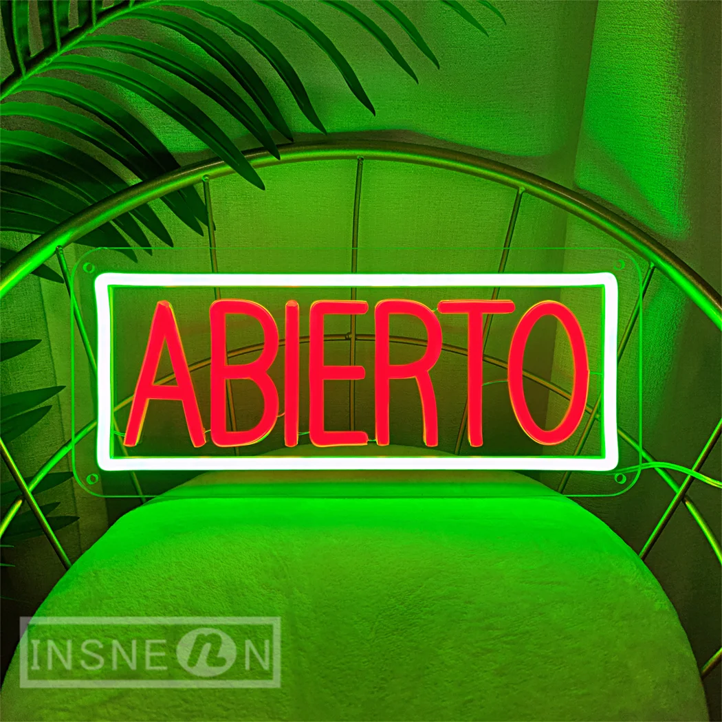 Abierto-Enseigne au néon LED, enseigne au néon espagnole, café, studio, chambre, décoration murale, Chang Club, bar, restaurant, veilleuse ouverte USB