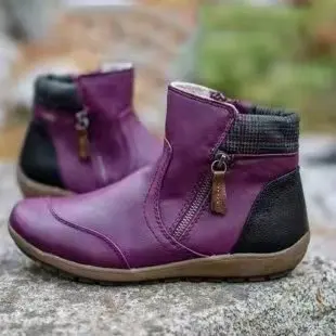 Ankle Boots Women\'s Plus Size Short 2022 Autumn and Winter Double Zipper Flat Snow Boots Wedges Low Top Shoes Botas Femininas