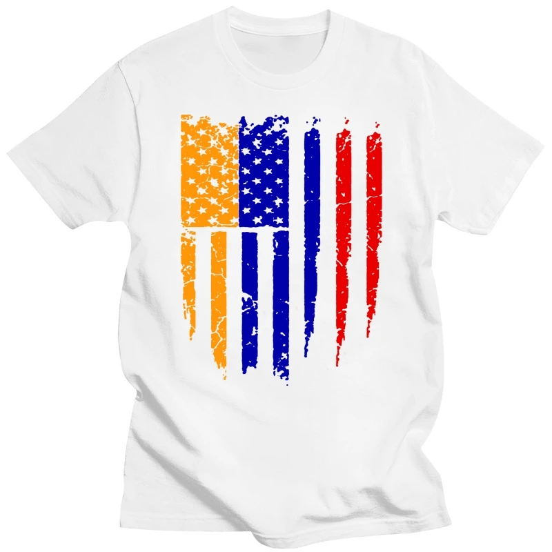 New Fashion For Men Short Sleeve Armenian American Armenia & America Flag T-shirt