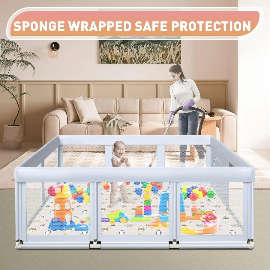 Box per bambini grande 74×50 con tappetino Playpen per neonati e bambini piccoli Canti da gioco per interni ed esterni con cancelli con cerniera Traspirante Me
