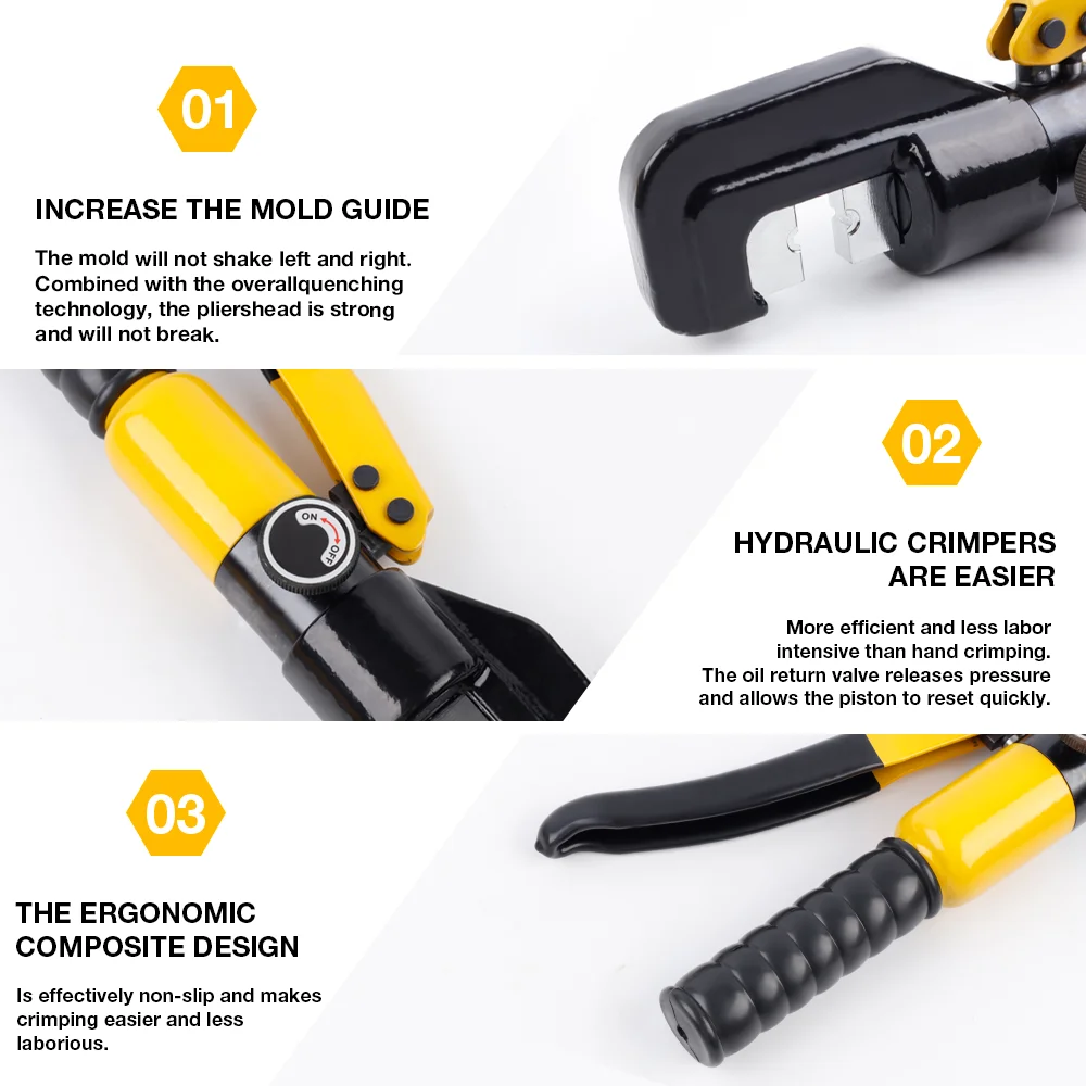 4-70mm² 家庭用油圧ペンチ、圧力10T圧着工具、DIYケーブル端子配線プライヤー、手袋付きコードレス圧着ペンチ
