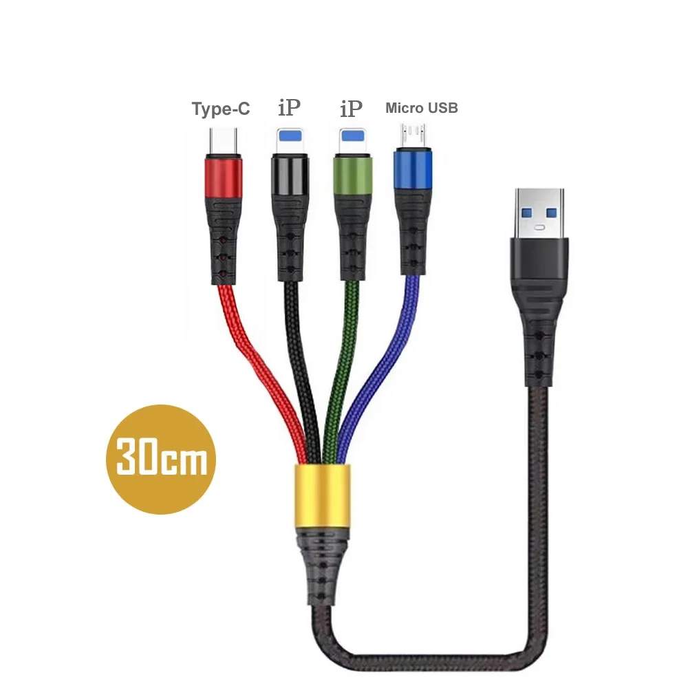 4-in-1-Ladekabel für mehrere Geräte, Ladekabel, 5 V, 3-in-1-Universal-USB-Kabel mit IP/Micro-USB/Typ-C-Anschlusskabel