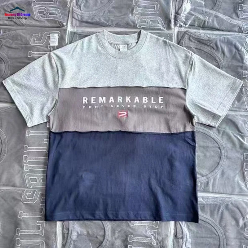 

Streetwear Summer Patchwork Fashion High-end T-shirt Cotton Round Neck Men's and Women's Casual Simple Tops