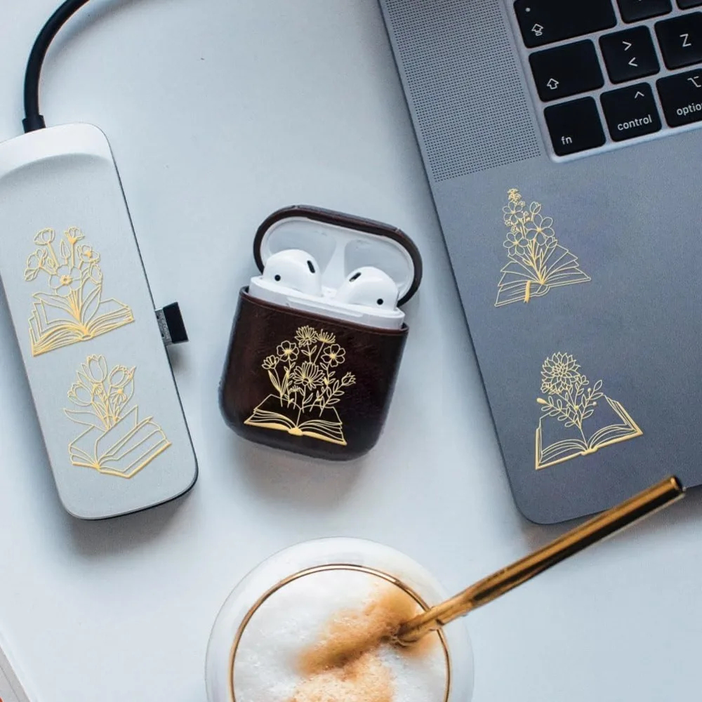 9Pcs 1.6x1.6 Inch Metal Stickers Book Metal Sticker Self Adhesive Flower Book Stickers Books Theme Epoxy Sticker Pyramid Decals