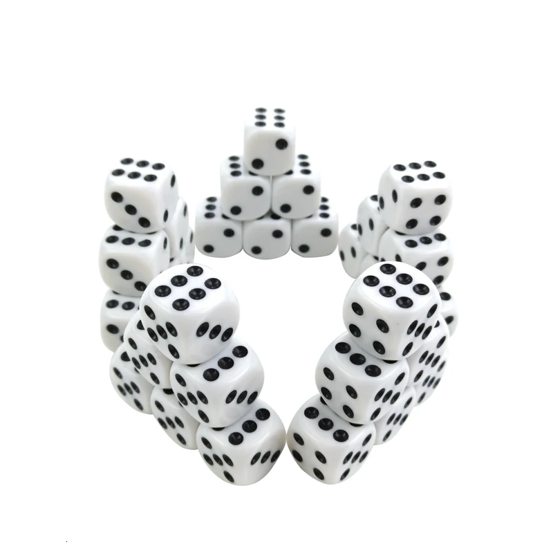 Dice High-quality 100Pcs/Lot 16mm Dice Set White Black Point Drinking Dice Acrylic White Round Corner D6 Points Dice Club Party 6