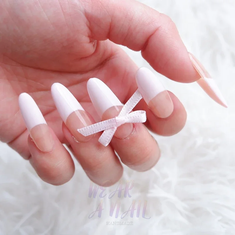 10pcs Handmade Pink Ballerina Press On Nails Stiletto Almond Wearable French Flash Nails Reusable Artificial Nails Art Design