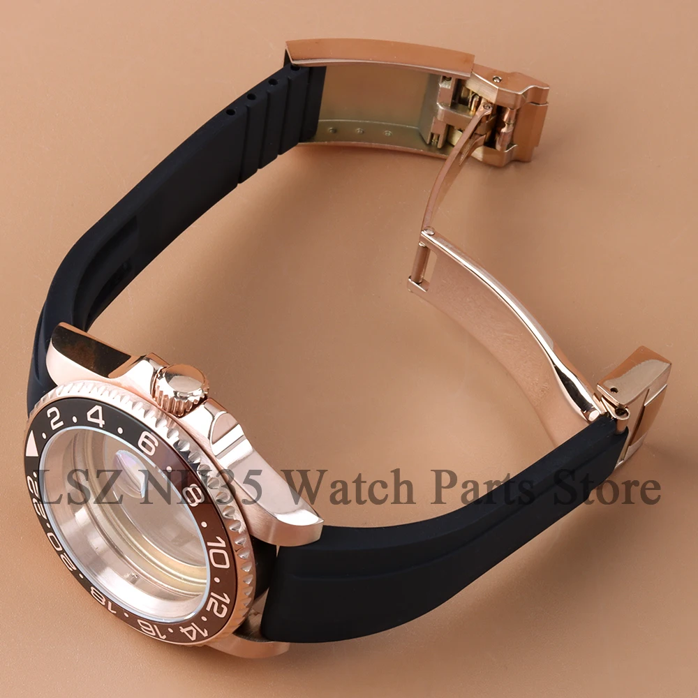 40 مللي متر ساعة حافظة ارتفع الذهب الياقوت الزجاج ل SUB GMT YACHT-MASTER Seiko NH34 NH35 NH36 NH38 حركة 28.5 مللي متر الهاتفي شريط مطاطي