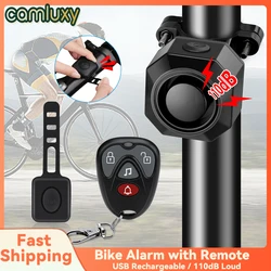 Camluxy USB Rechargeable Bike Alarm with Remote 110dB Loud Volume Adjustable Vehicle Security Alarm Anti Theft Motorcycle Alarm