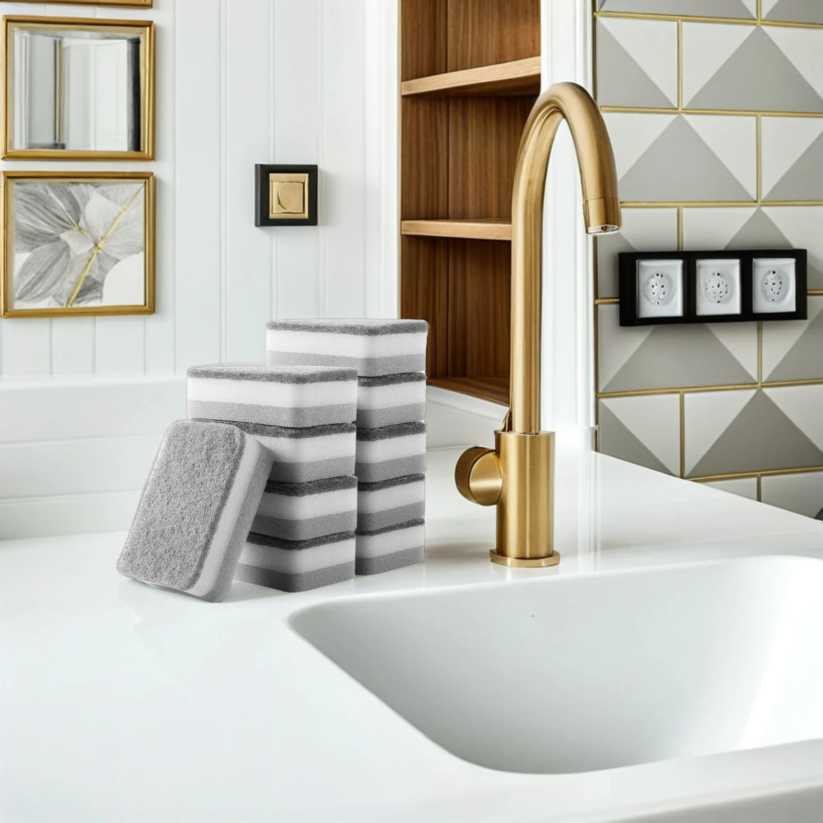 

10pcs Dish Sponge Kitchen Multi-Use Scrub Sponge For Pans Bowls Cups Cleaning Tools Premium Reusable Household Sponges