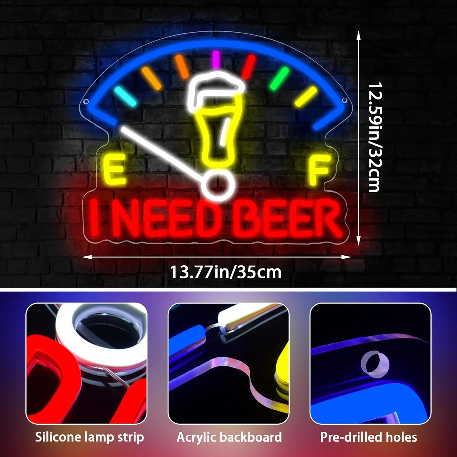 

I Need Beer Neon Sign Dimmable Colorful Light Up Sign Wall Decor for Beer Man Cave Bar Pub Party Restaurant Christmas Birthday G
