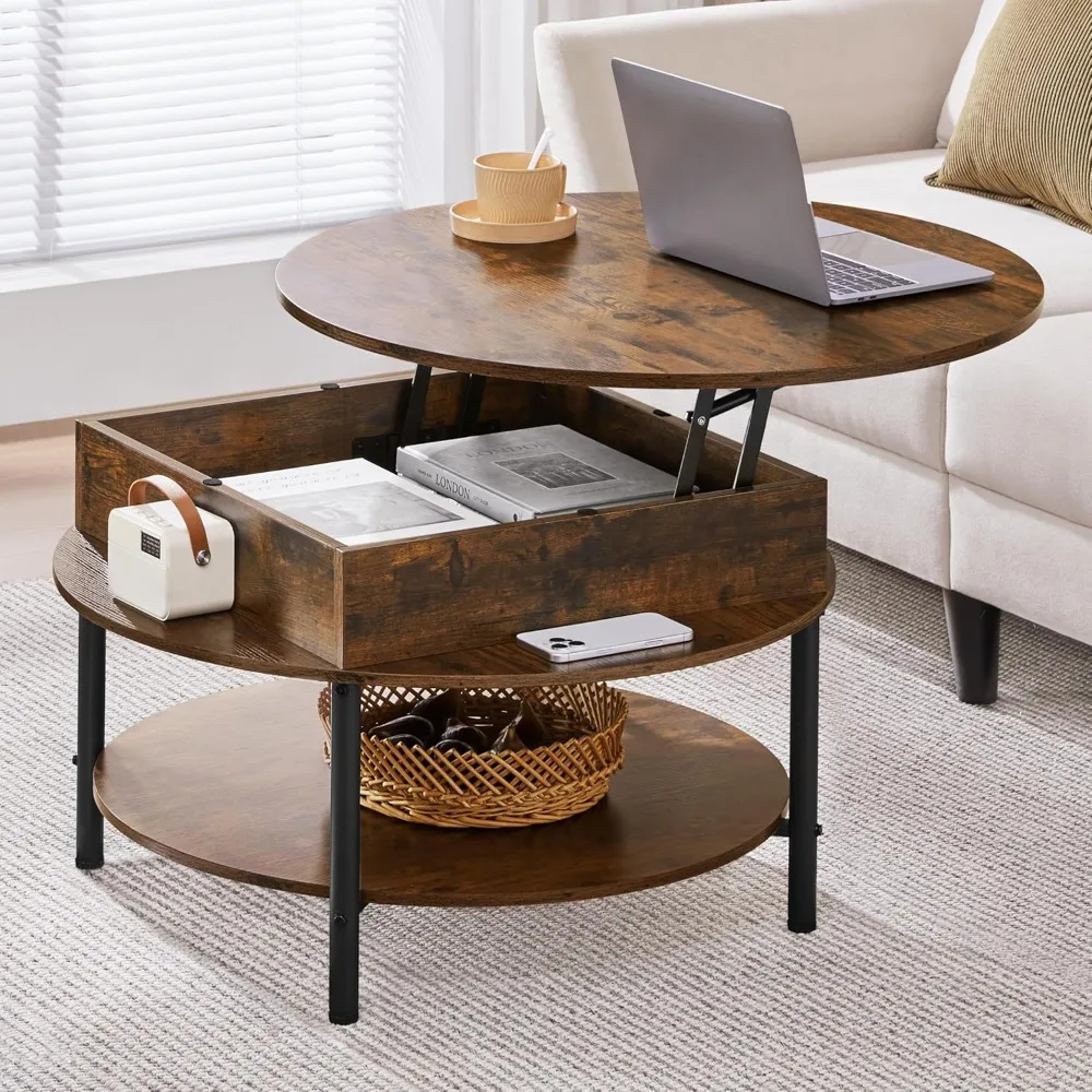 

Round Lift Top Coffee Table with Hidden Compartment & Storage Shelf, 31'' Farmhouse Coffee Table Center Tables