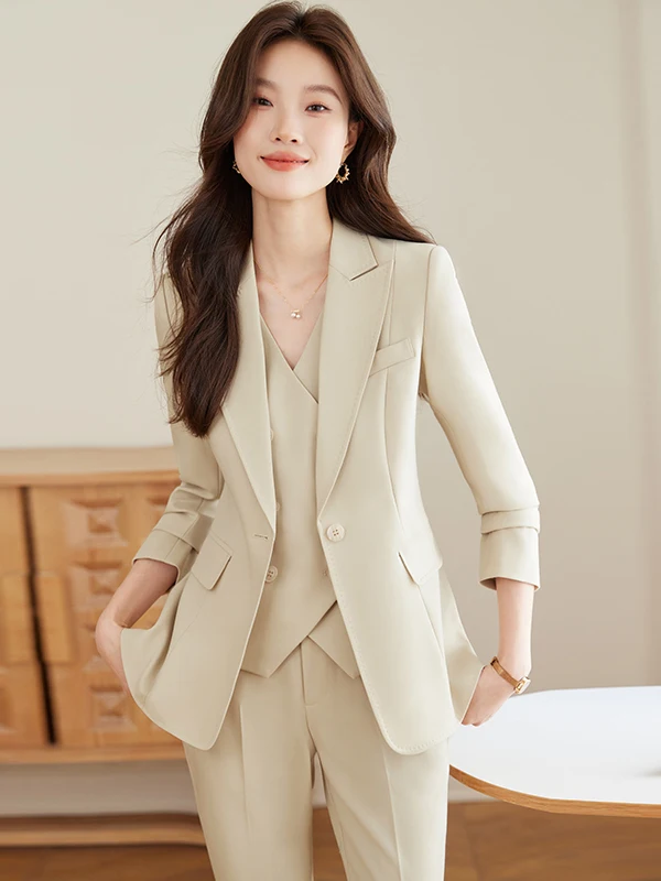 

Elegant Pink Suit Set Professional Workwear Simple Dry Business Lady Style Commute Style Slim Fit Polyester Fiber Anti-Wrinkle