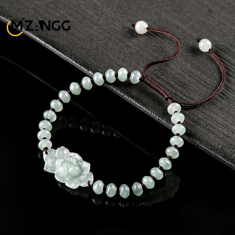 Natural A-goods Jadeite Lotus Abacus Beads Bracelet Hand-woven Simple Delicate Jade Hand Rope Men and Women Couples Holiday Gift