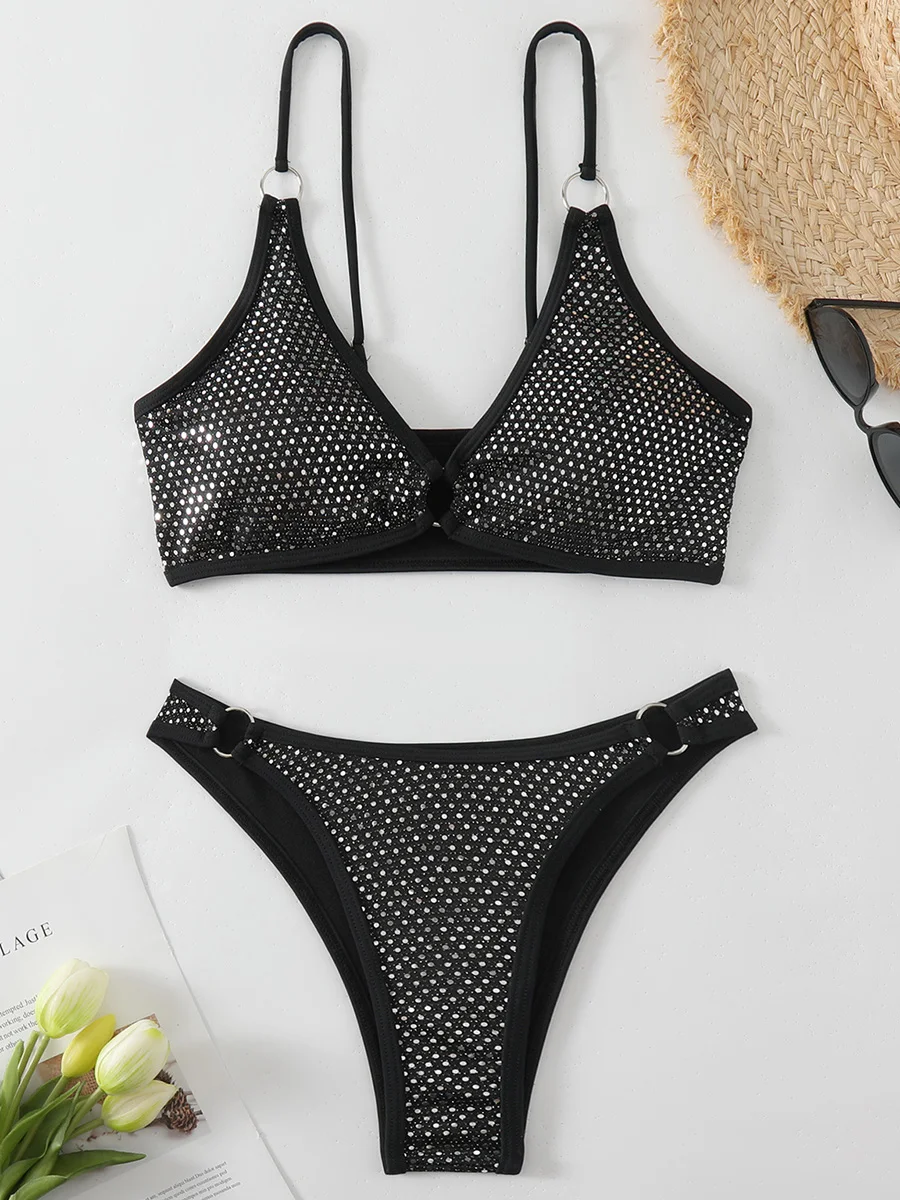 Shiny Sequins Diamond Bikini 2024 High Cut Bikinis Women Swimwear Female Swimsuit Two-pieces Bikini Set Bathing Suit Swim Lady