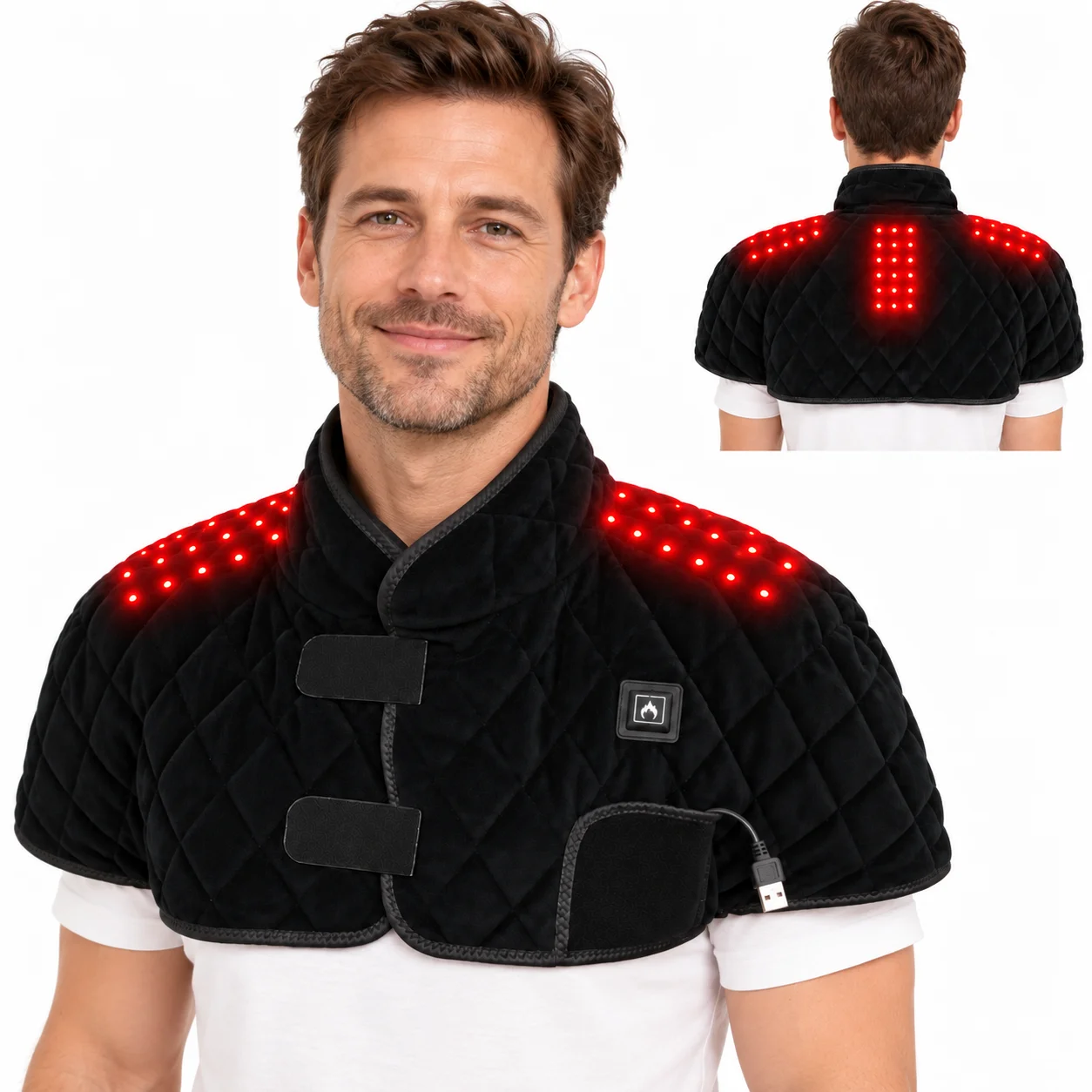Red Light Heated Shawl for Neck and Shoulders with 3 Heat Levels and 3 Massage Modes Soft Electric Heating Wrap for Upper Back