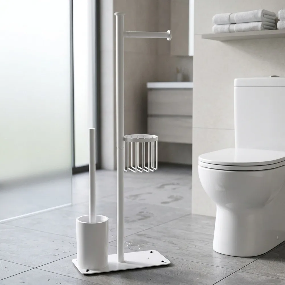 Contemporary Floor Standing Paper Holder with Deepened Basket for Stable Storage 24x12x66cm White Black Options